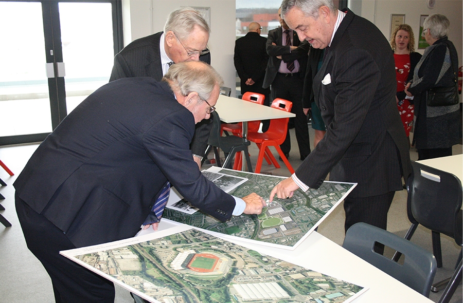 The Duke of Gloucester viewing plans of the Olympic Legacy Park