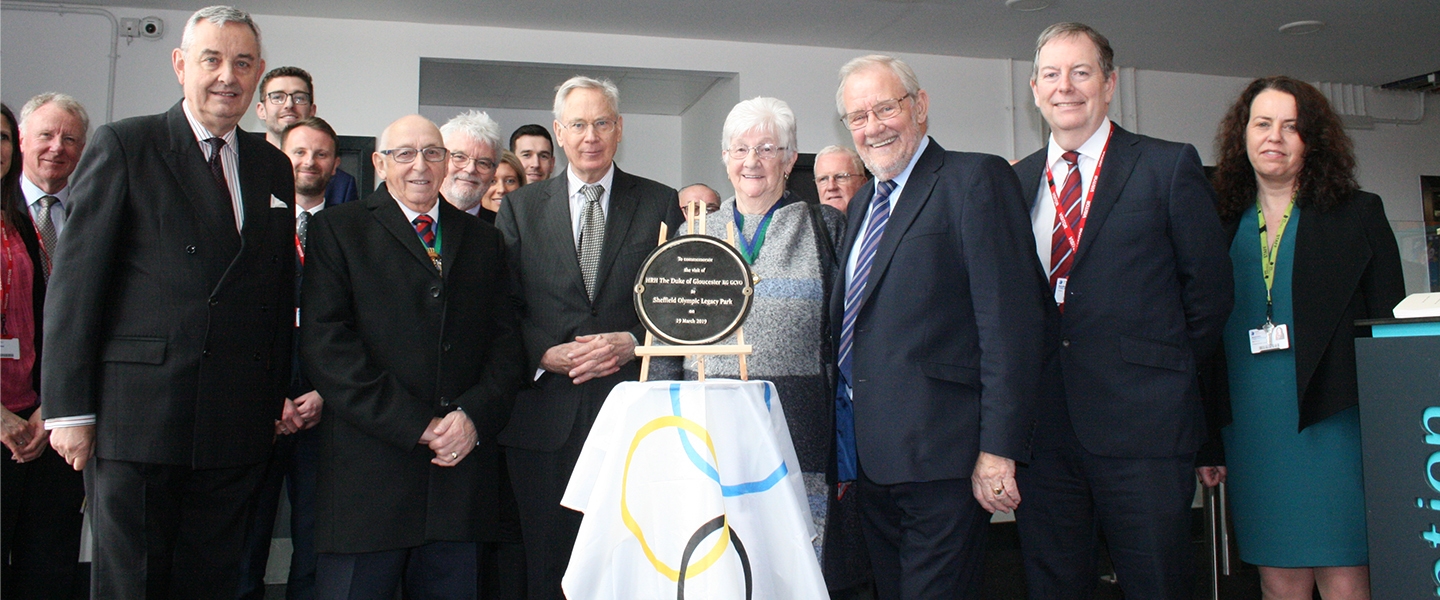 The Duke of Gloucester (centre) with other representatives and dignitaries including Simon Carr (right)